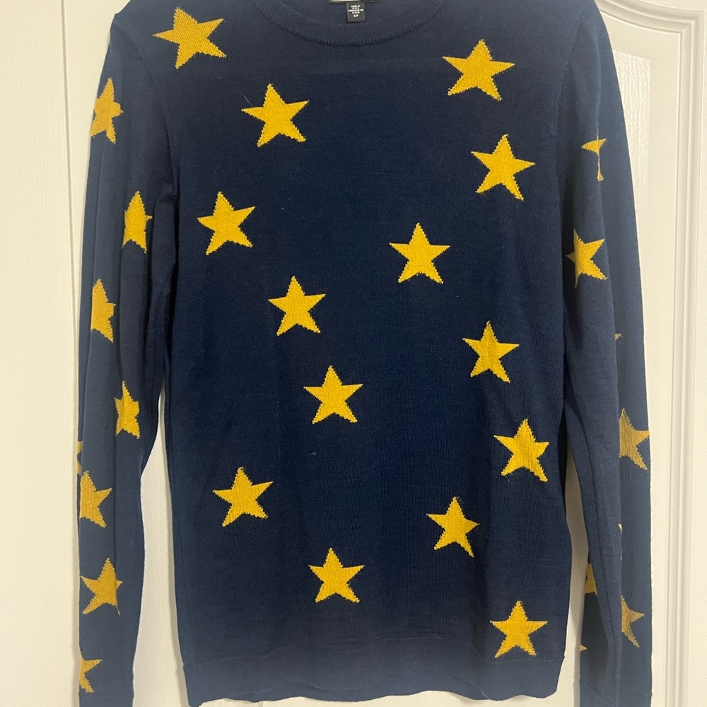 Saks Fifth Avenue Navy Sweater with Yellow Stars